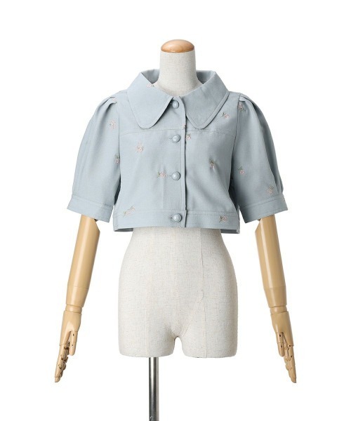 F i.n.t（フィント）の「【セットアップ対応】小花刺繍ショートシャツジャケット　夏服（その他アウター・レディース・ブルーグレー/アイボリー・FREE）」の14枚目の写真