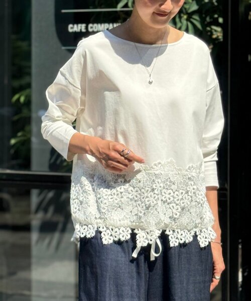 BEARDSLEY（ビアズリー）の「裾レースカットソー（Tシャツ/カットソー・レディース・アイボリー/ブラック・FREE）」の3枚目の写真