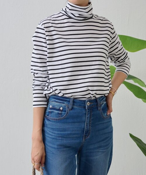 BEARDSLEY ビアズリー　ハイネックカットソー　レディース　ボーダー ハイネックカットソー（Tシャツ/カットソー）｜BEARDSLEY