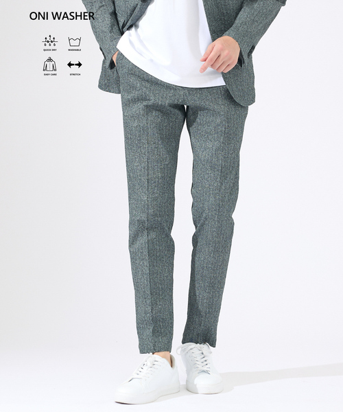 ABAHOUSE GRAY(アバハウスグレイ)の「【セットアップ対応 / 軽量 / ハイパーストレッチ】ワッシャー プリント スラックス パンツ / サマースラックス(スラックス・メンズ・ブラック系その他/チャコールグレー/ネイビー・44/46/48/50)」の2枚目の写真