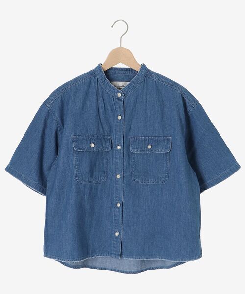le.coeur blanc(ルクールブラン)の「スタンドネックパールボタンハーフスリーブシャツ(シャツ/ブラウス・レディース・ブルー/サックスブルー・38)」の3枚目の写真