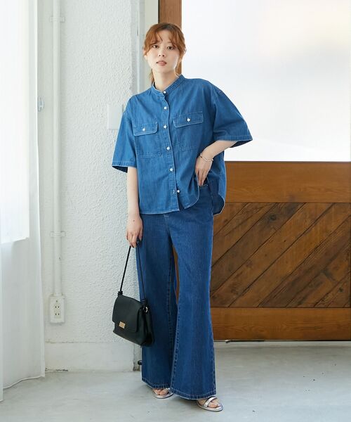 le.coeur blanc(ルクールブラン)の「スタンドネックパールボタンハーフスリーブシャツ(シャツ/ブラウス・レディース・ブルー/サックスブルー・38)」の10枚目の写真