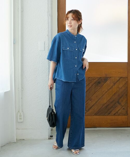 le.coeur blanc(ルクールブラン)の「スタンドネックパールボタンハーフスリーブシャツ(シャツ/ブラウス・レディース・ブルー/サックスブルー・38)」の11枚目の写真