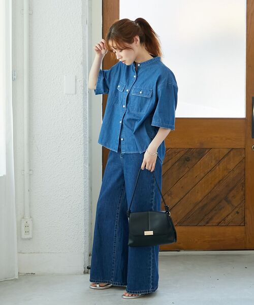 le.coeur blanc(ルクールブラン)の「スタンドネックパールボタンハーフスリーブシャツ(シャツ/ブラウス・レディース・ブルー/サックスブルー・38)」の12枚目の写真