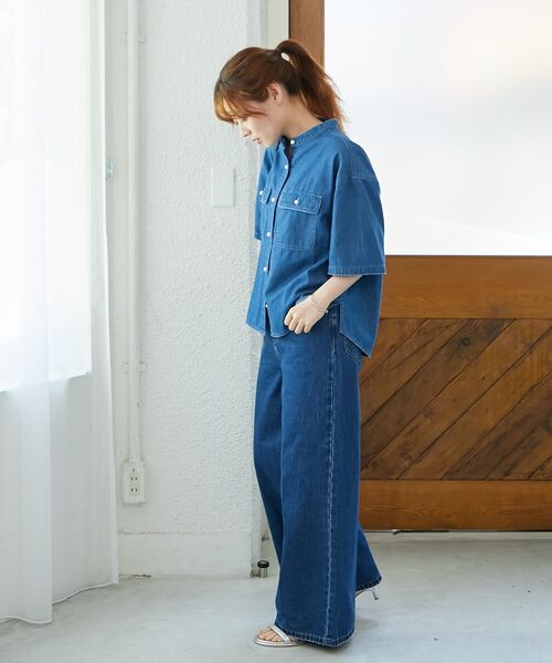 le.coeur blanc(ルクールブラン)の「スタンドネックパールボタンハーフスリーブシャツ(シャツ/ブラウス・レディース・ブルー/サックスブルー・38)」の13枚目の写真