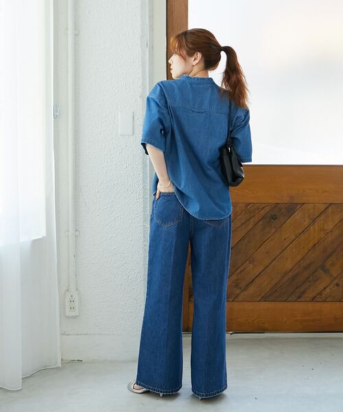 le.coeur blanc(ルクールブラン)の「スタンドネックパールボタンハーフスリーブシャツ(シャツ/ブラウス・レディース・ブルー/サックスブルー・38)」の14枚目の写真