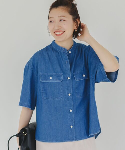 le.coeur blanc(ルクールブラン)の「スタンドネックパールボタンハーフスリーブシャツ(シャツ/ブラウス・レディース・ブルー/サックスブルー・38)」の15枚目の写真