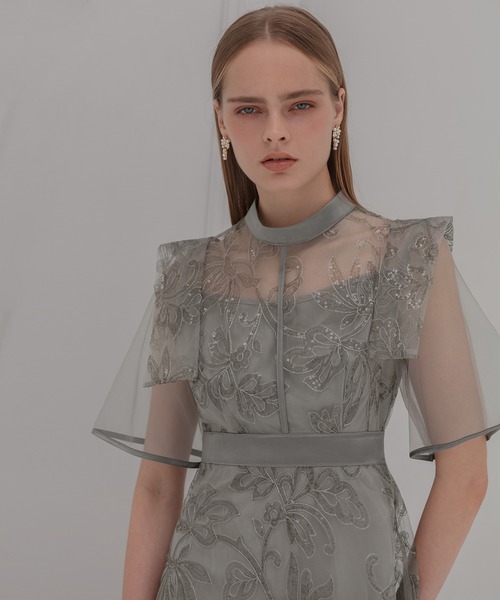 LEJA】フラップデザインフラワースパンコールAラインワンピース