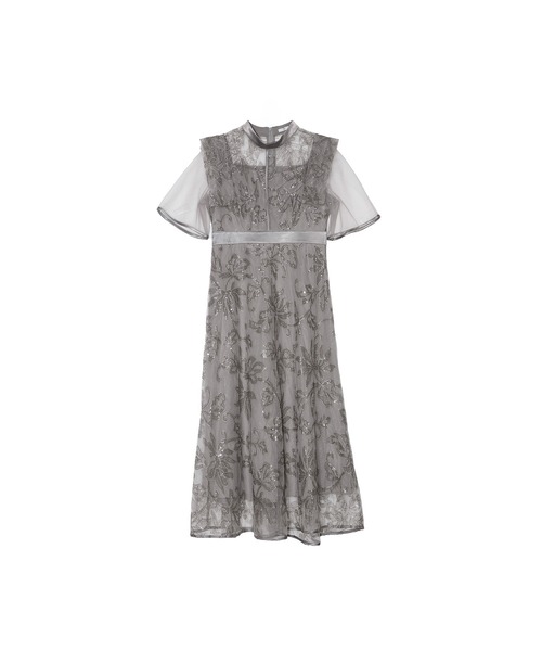 LEJA】フラップデザインフラワースパンコールAラインワンピースドレス