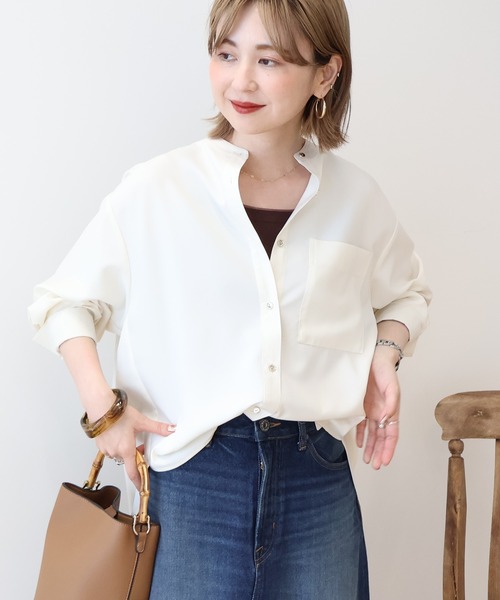 AMERICAN HOLIC(アメリカンホリック)の「金ボタンバックシャンロングシャツ(シャツ/ブラウス・レディース・アイボリー/ダークグリーン/ネイビー・M/L)」の4枚目の写真