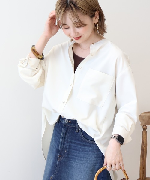 AMERICAN HOLIC(アメリカンホリック)の「金ボタンバックシャンロングシャツ(シャツ/ブラウス・レディース・アイボリー/ダークグリーン/ネイビー・M/L)」の5枚目の写真
