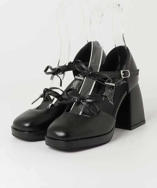 LOVEHUNTER（ラブハンター）の「LOVEHUNTER+ ダブルリボンストラップ スクエアセパレートパンプス（パンプス・レディース・ブラック/ホワイト・L/LL/S/M）」の10枚目の写真