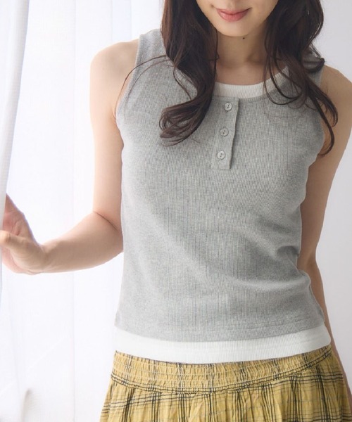 RETRO GIRL（レトロガール）の「カップ付きレイヤードタンク（タンクトップ・レディース・ブラック/ライトグレー/ブラウン・FREE）」の3枚目の写真