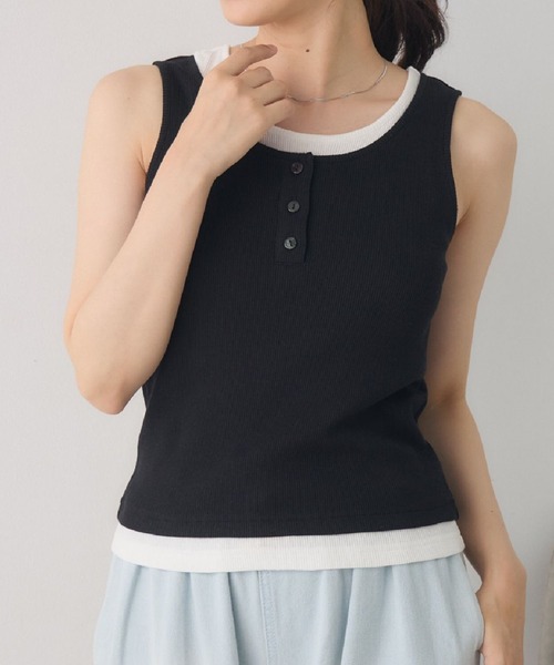 RETRO GIRL（レトロガール）の「カップ付きレイヤードタンク（タンクトップ・レディース・ブラック/ライトグレー/ブラウン・FREE）」の2枚目の写真