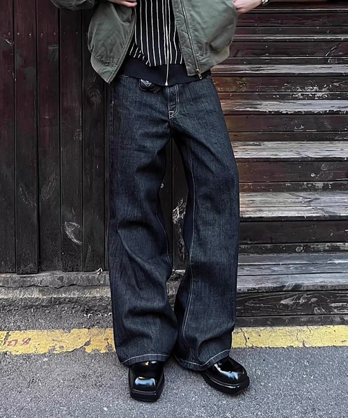 セール】“きれいめにもハマる” ブラックワイドリジットデニム（デニム