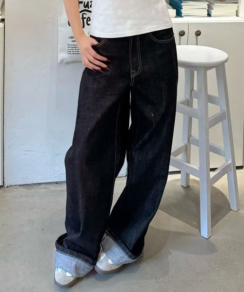 Evo+Revo（エボレボ）の「“きれいめにもハマる” ブラックワイドリジットデニム（デニムパンツ・メンズ・ブラック・M/L/XL）」の6枚目の写真