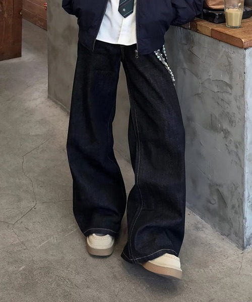 セール】“きれいめにもハマる” ブラックワイドリジットデニム（デニム