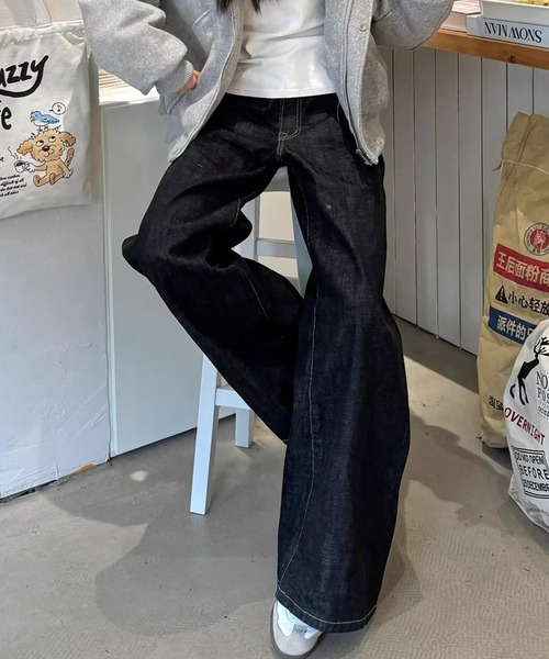 Evo+Revo（エボレボ）の「“きれいめにもハマる” ブラックワイドリジットデニム（デニムパンツ・メンズ・ブラック・M/L/XL）」の4枚目の写真