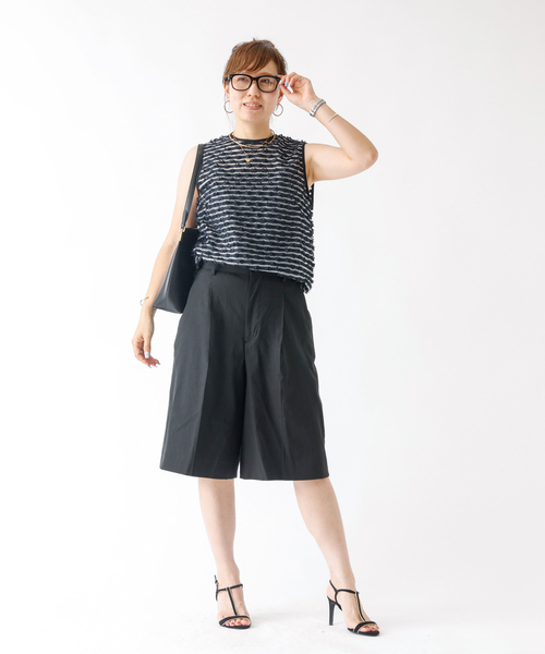 DESIGNWORKS(デザインワークス)の「リネンヴィスコースハイウエストハーフパンツ(その他パンツ・レディース・アイボリー/ブラック・36/38)」の18枚目の写真