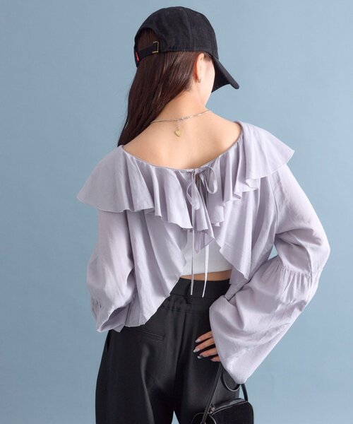 mystic(ミスティック)の「【4色展開◎】ラッフルボレロブラウス(シャツ/ブラウス・レディース・ブルー/オフホワイト/ブラック/ブラウン・FREE)」の1枚目の写真