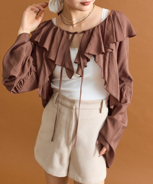 mystic(ミスティック)の「【4色展開◎】ラッフルボレロブラウス(シャツ/ブラウス・レディース・ブルー/オフホワイト/ブラック/ブラウン・FREE)」の16枚目の写真