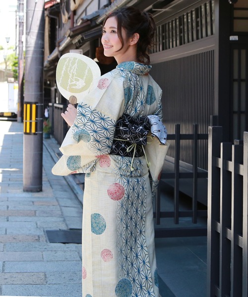 新品☆呉服屋♪綿麻しじら織！大人上品な麻の葉づくし　夏着物　浴衣３点セット 新品☆呉服屋♪綿麻しじら織！大人上品な麻の葉づくし