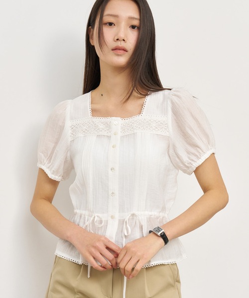 GENERAL IDEA(ジェネラルアイデア)の「GENERAL IDEA/ジェネラルアイディア lace blouson half blouse ブラウス(シャツ/ブラウス・レディース・ブラック/ブルー/ホワイト・L/M)」の2枚目の写真