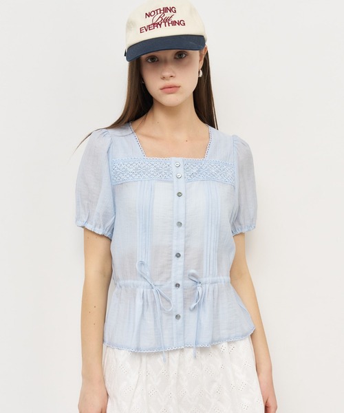 GENERAL IDEA(ジェネラルアイデア)の「GENERAL IDEA/ジェネラルアイディア lace blouson half blouse ブラウス(シャツ/ブラウス・レディース・ブラック/ブルー/ホワイト・L/M)」の1枚目の写真