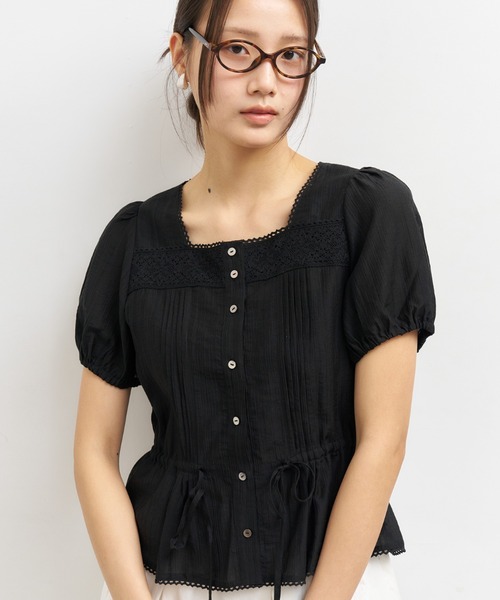 GENERAL IDEA(ジェネラルアイデア)の「GENERAL IDEA/ジェネラルアイディア lace blouson half blouse ブラウス(シャツ/ブラウス・レディース・ブラック/ブルー/ホワイト・L/M)」の3枚目の写真