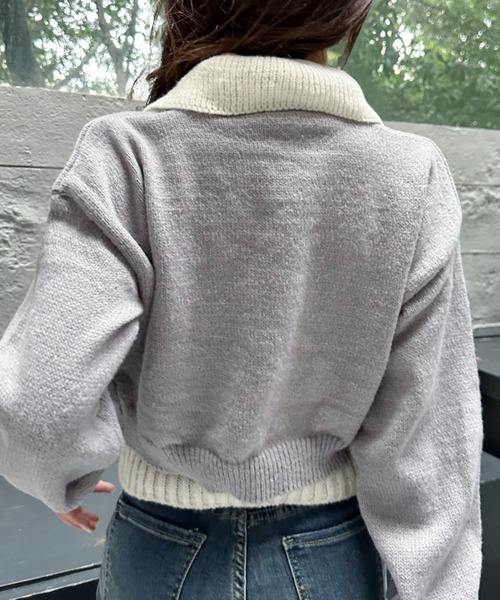 Ada.(エイダ)の「2pcsセット レイヤード クロップド ニットトップス(ニット/セーター・レディース・ライトブルー/ブラック/グレー・FREE)」の13枚目の写真