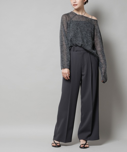 NANO universe（ナノユニバース）の「ツイルワイドスラックス（スラックス・レディース・ダークブラウン/アイボリー/チャコール・M/S）」の2枚目の写真