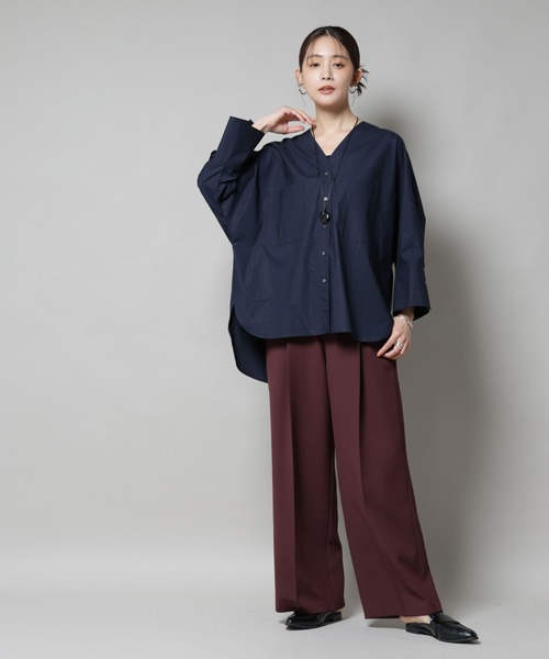 NANO universe（ナノユニバース）の「ツイルワイドスラックス（スラックス・レディース・ダークブラウン/アイボリー/チャコール・M/S）」の6枚目の写真