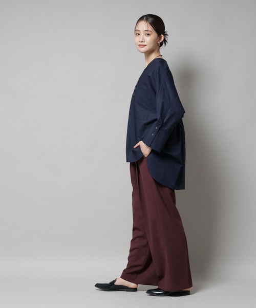 NANO universe（ナノユニバース）の「ツイルワイドスラックス（スラックス・レディース・ダークブラウン/アイボリー/チャコール・M/S）」の7枚目の写真