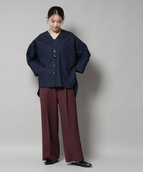 NANO universe（ナノユニバース）の「ツイルワイドスラックス（スラックス・レディース・ダークブラウン/アイボリー/チャコール・M/S）」の9枚目の写真