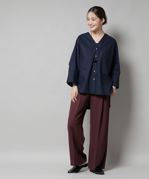 NANO universe（ナノユニバース）の「ツイルワイドスラックス（スラックス・レディース・ダークブラウン/アイボリー/チャコール・M/S）」の10枚目の写真