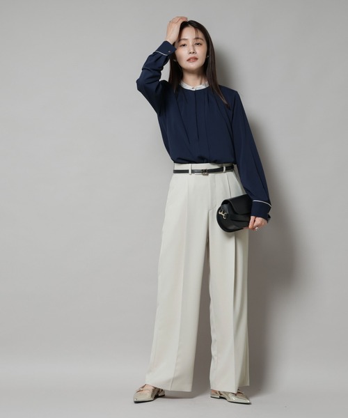 NANO universe（ナノユニバース）の「ツイルワイドスラックス（スラックス・レディース・ダークブラウン/アイボリー/チャコール・M/S）」の16枚目の写真