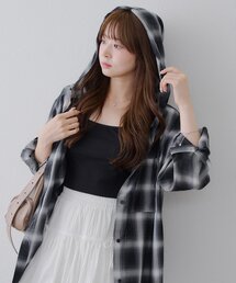 フード付チェックオーバーシャツ
