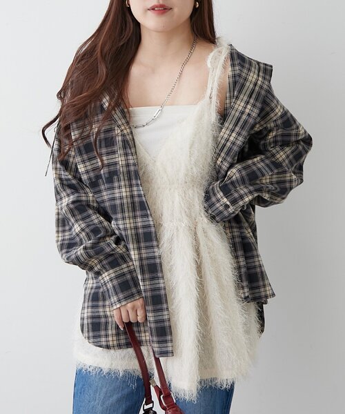 continuer de NICE CLAUP(コンティニューデナイスクラップ)の「フード付チェックオーバーシャツ(シャツ/ブラウス・レディース・ブラック系その他/レッド系その他/ブルー系その他/ブラウン系その他・FREE)」の3枚目の写真