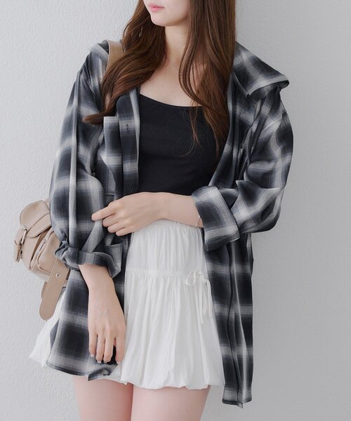 continuer de NICE CLAUP(コンティニューデナイスクラップ)の「フード付チェックオーバーシャツ(シャツ/ブラウス・レディース・ブラック系その他/レッド系その他/ブルー系その他/ブラウン系その他・FREE)」の7枚目の写真