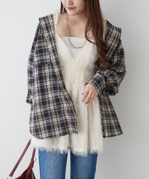 continuer de NICE CLAUP(コンティニューデナイスクラップ)の「フード付チェックオーバーシャツ(シャツ/ブラウス・レディース・ブラック系その他/レッド系その他/ブルー系その他/ブラウン系その他・FREE)」の18枚目の写真