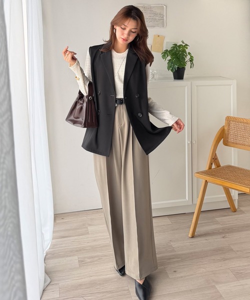 classicalelf（クラシカルエルフ）の「いつものコーデに重ねるだけ。即、今っぽこなれ感。ダブルジャケットジレベスト（ベスト・レディース・ブラウン/ベージュ/ブラック・MEDIUM/LARGE/X-LARGE/SMALL）」の7枚目の写真