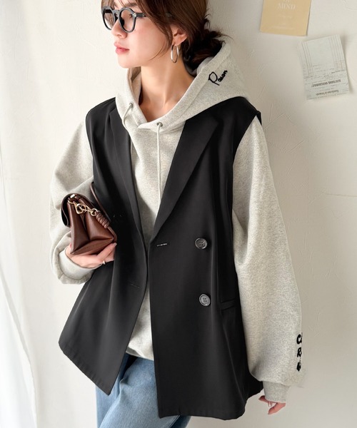 classicalelf（クラシカルエルフ）の「いつものコーデに重ねるだけ。即、今っぽこなれ感。ダブルジャケットジレベスト（ベスト・レディース・ブラウン/ベージュ/ブラック・MEDIUM/LARGE/X-LARGE/SMALL）」の8枚目の写真