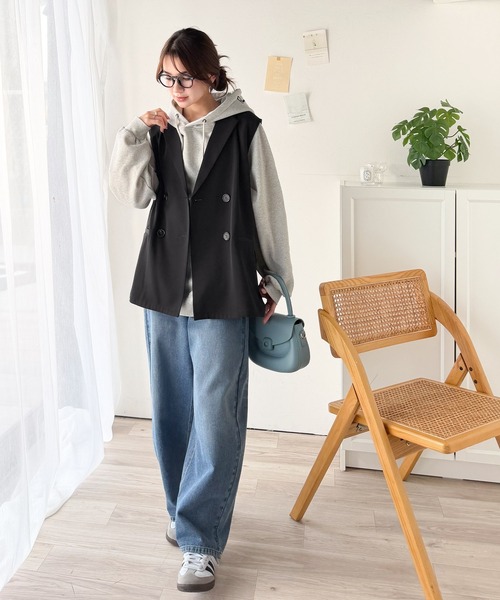 classicalelf（クラシカルエルフ）の「いつものコーデに重ねるだけ。即、今っぽこなれ感。ダブルジャケットジレベスト（ベスト・レディース・ブラウン/ベージュ/ブラック・MEDIUM/LARGE/X-LARGE/SMALL）」の10枚目の写真