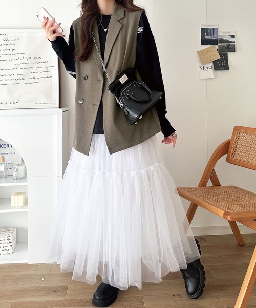 classicalelf（クラシカルエルフ）の「いつものコーデに重ねるだけ。即、今っぽこなれ感。ダブルジャケットジレベスト（ベスト・レディース・ブラウン/ベージュ/ブラック・MEDIUM/LARGE/X-LARGE/SMALL）」の16枚目の写真