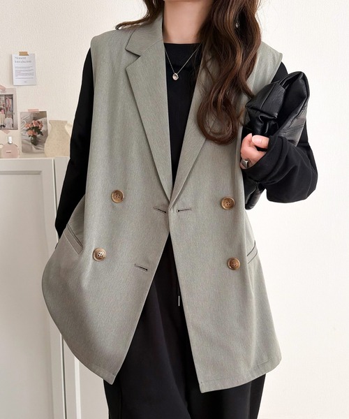 classicalelf（クラシカルエルフ）の「いつものコーデに重ねるだけ。即、今っぽこなれ感。ダブルジャケットジレベスト（ベスト・レディース・ブラウン/ベージュ/ブラック・MEDIUM/LARGE/X-LARGE/SMALL）」の21枚目の写真