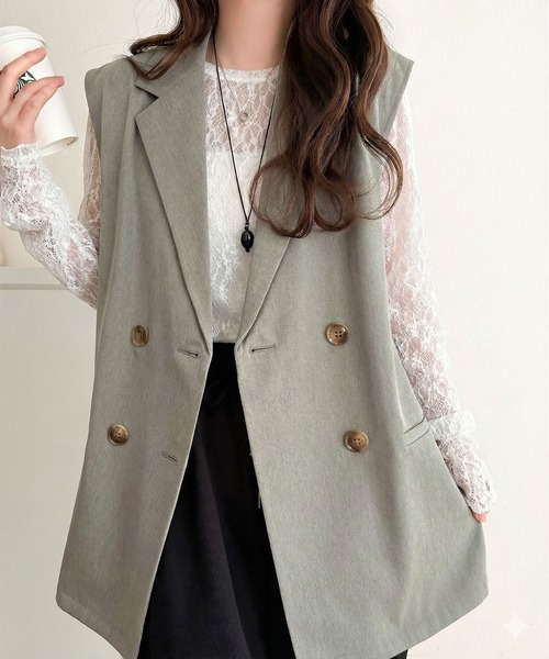 classicalelf（クラシカルエルフ）の「いつものコーデに重ねるだけ。即、今っぽこなれ感。ダブルジャケットジレベスト（ベスト・レディース・ブラウン/ベージュ/ブラック・MEDIUM/LARGE/X-LARGE/SMALL）」の19枚目の写真