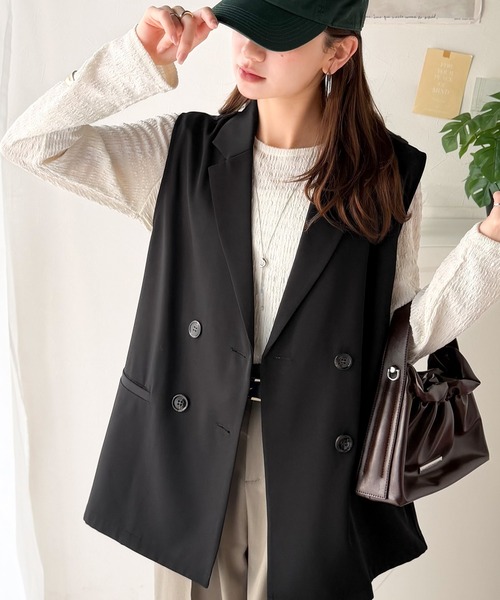 classicalelf（クラシカルエルフ）の「いつものコーデに重ねるだけ。即、今っぽこなれ感。ダブルジャケットジレベスト（ベスト・レディース・ブラウン/ベージュ/ブラック・MEDIUM/LARGE/X-LARGE/SMALL）」の4枚目の写真