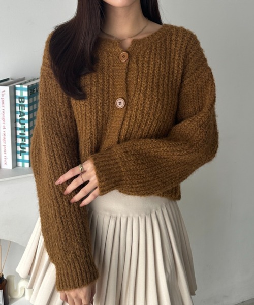 wears(ウェアーズ)の「クルーネックローゲージニットショートカーディガン(カーディガン/ボレロ・レディース・アイボリー/グレー/ブラウン/グリーン・FREE)」の3枚目の写真