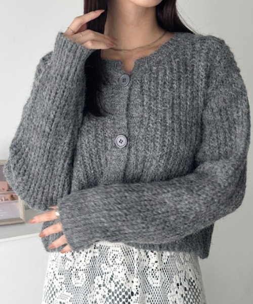 wears(ウェアーズ)の「クルーネックローゲージニットショートカーディガン(カーディガン/ボレロ・レディース・アイボリー/グレー/ブラウン/グリーン・FREE)」の1枚目の写真