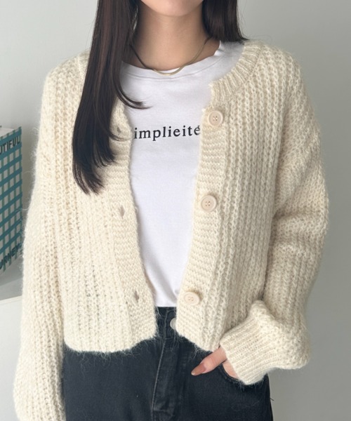 wears(ウェアーズ)の「クルーネックローゲージニットショートカーディガン(カーディガン/ボレロ・レディース・アイボリー/グレー/ブラウン/グリーン・FREE)」の2枚目の写真